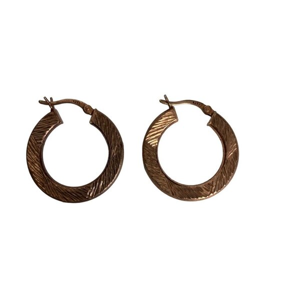 Gold Vermeil Sterling Silver Hoop Earrings Etched Textured 2.9 grams Classic - Picture 3 of 8